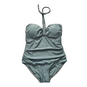 SEA & SAND Olive Green Tie Around Neck One Piece Swimsuit MEDIUM